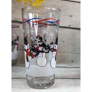 KIG Set of 4 Vintage Snowman Tea Water Drinking Glasses Tumblers Barware